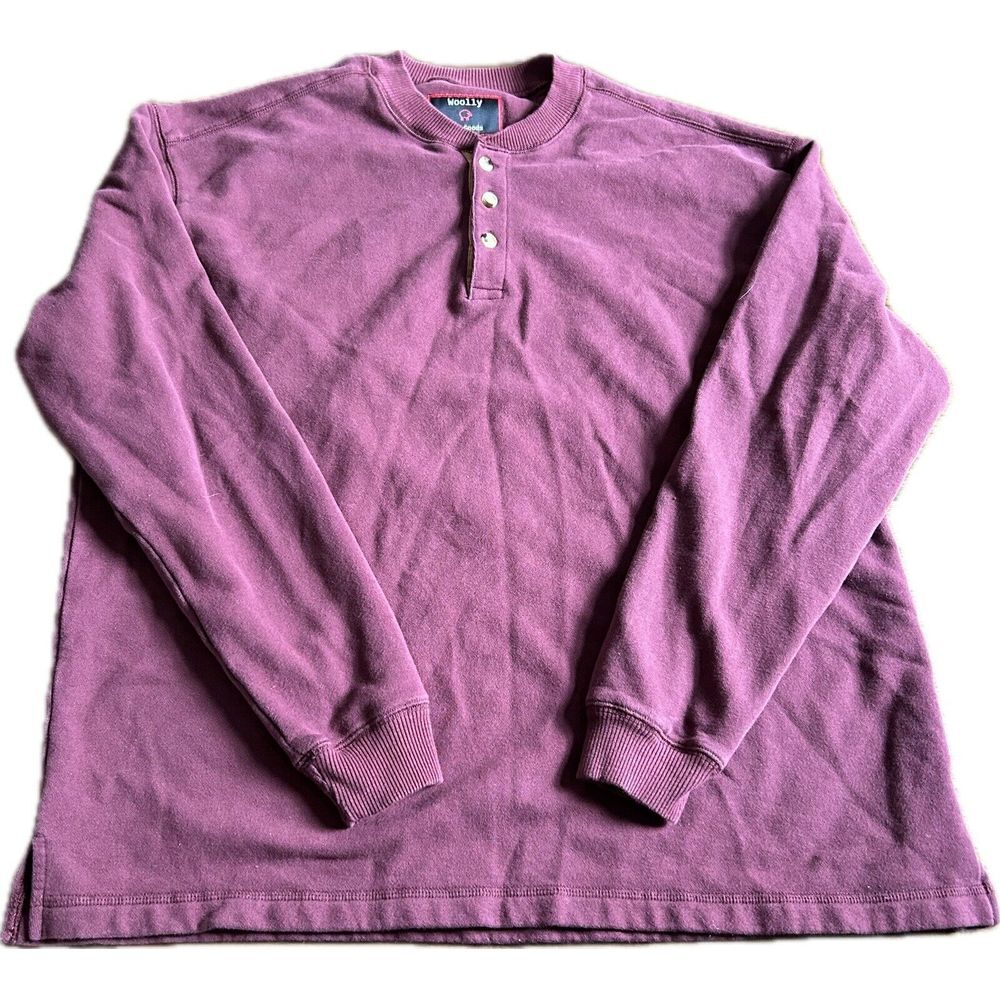 Woolly Dry Goods Mens Lg Henley Sweatshirt Untuck Layer Travel Outdoor‎ Burgundy